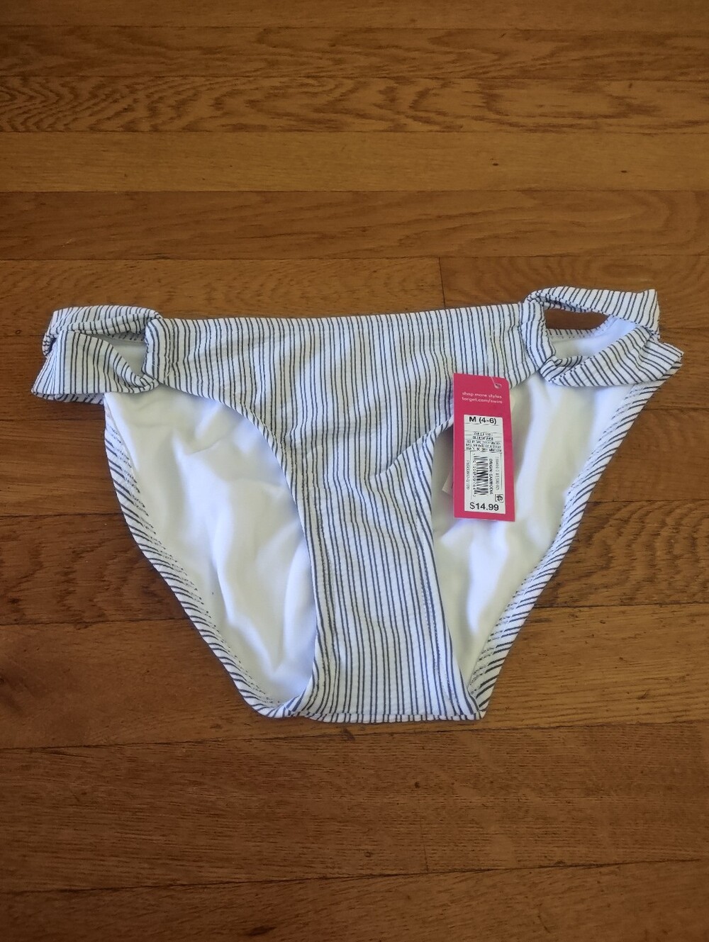 NWT black and white striped bikini bottom with cutout on sides size medium
